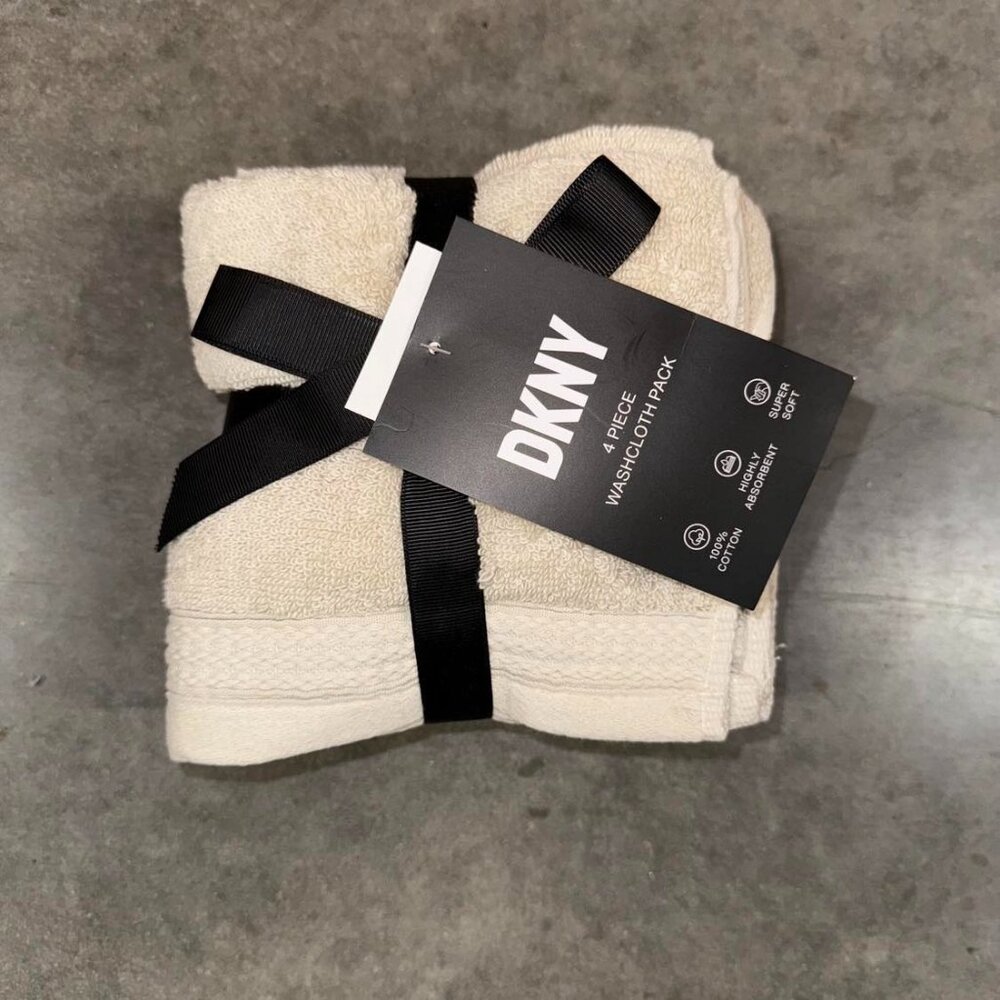 4 Pc. DKNY Beige Tan Washcloths Cotton Highly Absorbent Super Soft